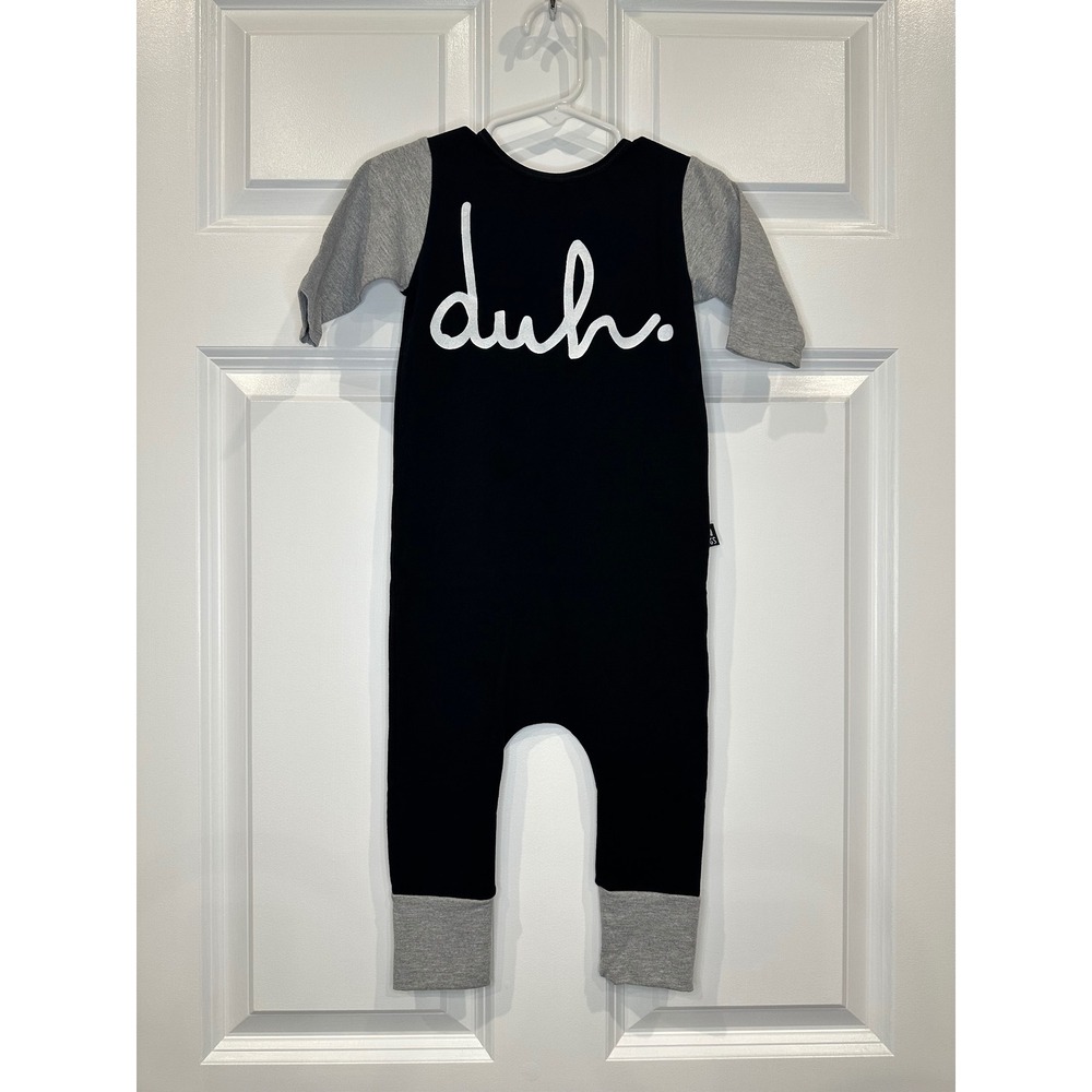 Rags Duh Black Gray Romper Jumpsuit Size 18-24 Months Made in USA Cotton Blend